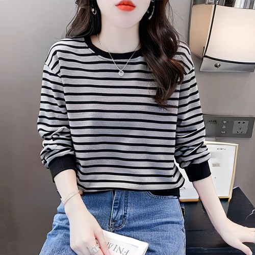 圆领条纹卫衣女新款宽松慵懒风