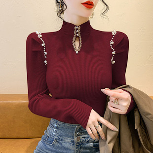 钉珠修身打底衫女秋冬季洋气内搭毛衣女款2026新款针织衫上衣女装