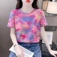 Dreamy tie-dye round-neck short-sleeved T-shirt for women 2026 summer loose women's wear, versatile and casual new cotton top thumbnail 3