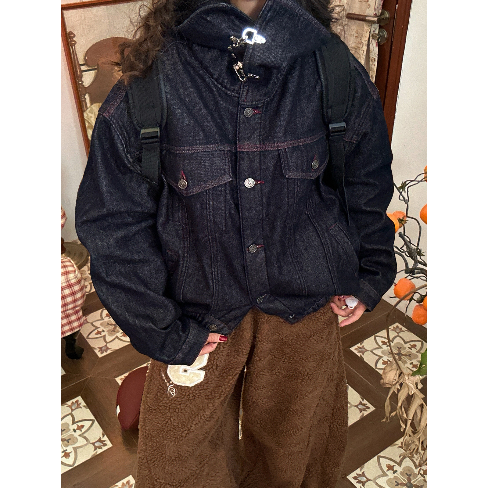 C2自制 /复古大翻领牛仔棉服男女宽松抗寒保暖工装风外套冬季新款