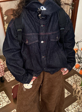 C2自制 /复古大翻领牛仔棉服男女宽松抗寒保暖工装风外套冬季新款