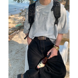 正肩百搭半袖 C2自制 t恤男女夏季 复古字母刺绣裁剪短袖 tee潮 美式