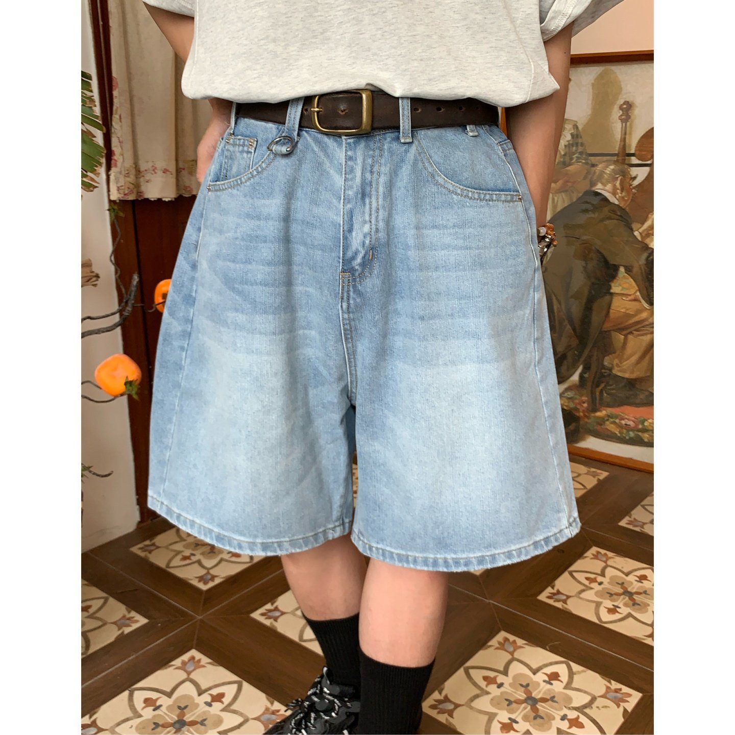 C2自制/美式复古水洗做旧牛仔短裤男夏季宽松显瘦百搭阔腿五分裤,女装/女士精品,牛仔裤,淘宝优惠券,粉丝福利购,淘宝优惠卷