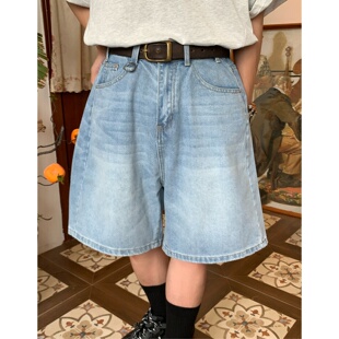 宽松显瘦百搭阔腿五分裤 C2自制 男夏季 复古水洗做旧牛仔短裤 美式