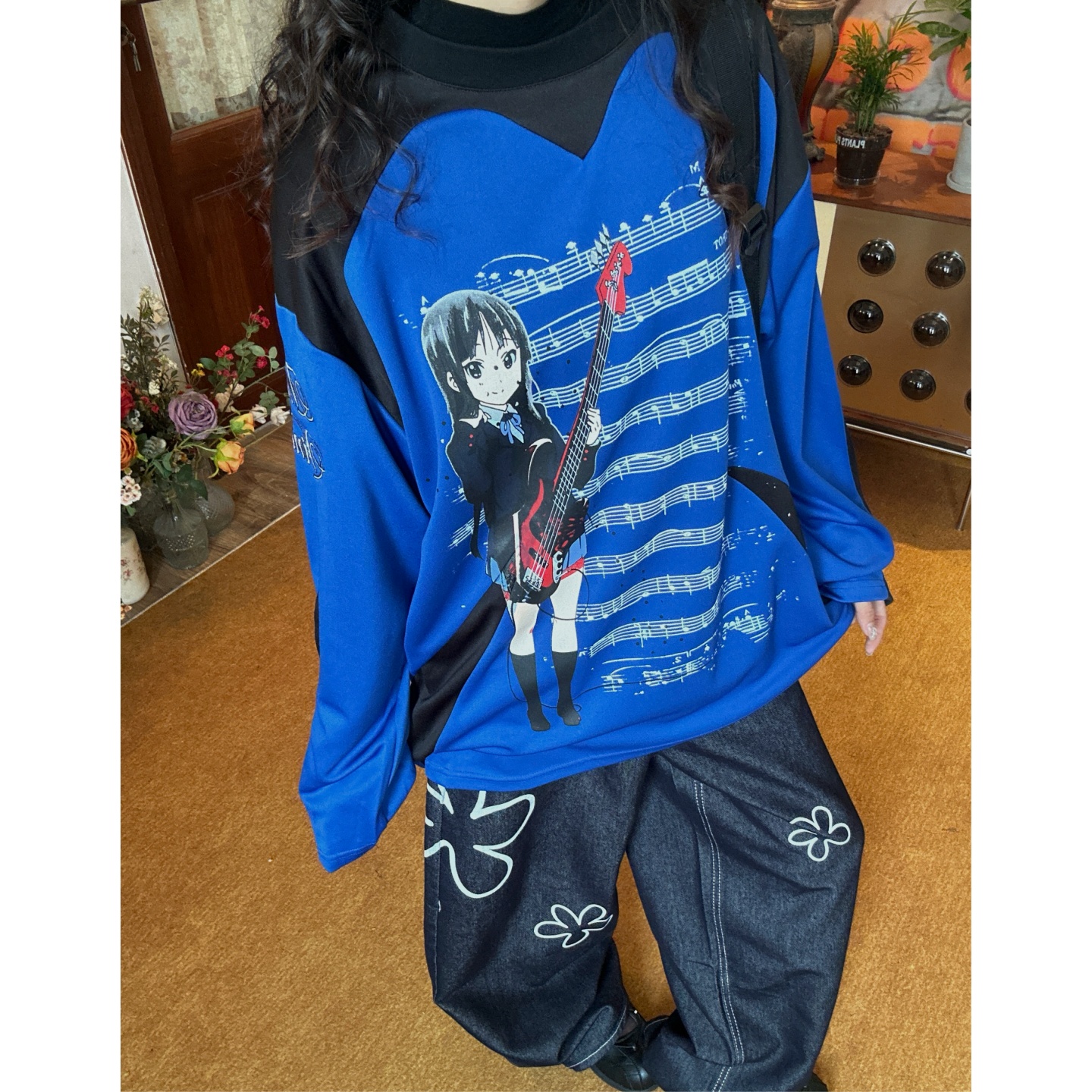 C2自制/美式复古动漫二次元印花长袖T恤女秋季y2k轻亚风上衣潮牌