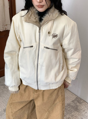 【新品买二送一】美式复古毛领翻领棉服男加厚保暖工装风外套冬季