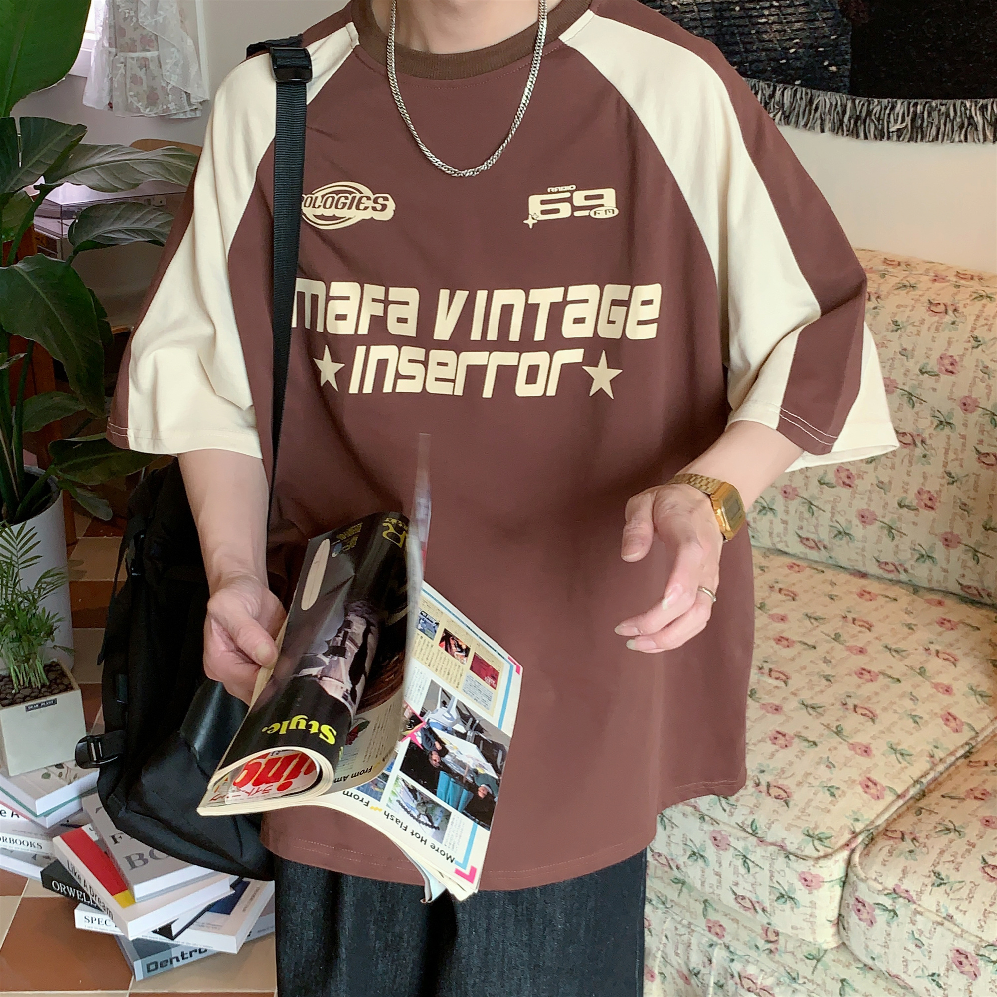 短袖美式复古常规字母中性