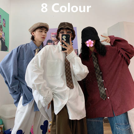 C2原创8色 秋装复古港风长袖衬衫女宽松bf韩系慵懒风白色衬衣领带