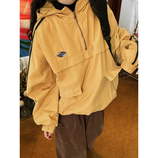 新款 秋季 潮酷宽松上衣 机能风条纹半拉链连帽卫衣男女同款 C2自制