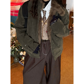 C2自制 百搭外套 宽松保暖棉服冬季 复古毛领麂皮夹克男女同款 冬款