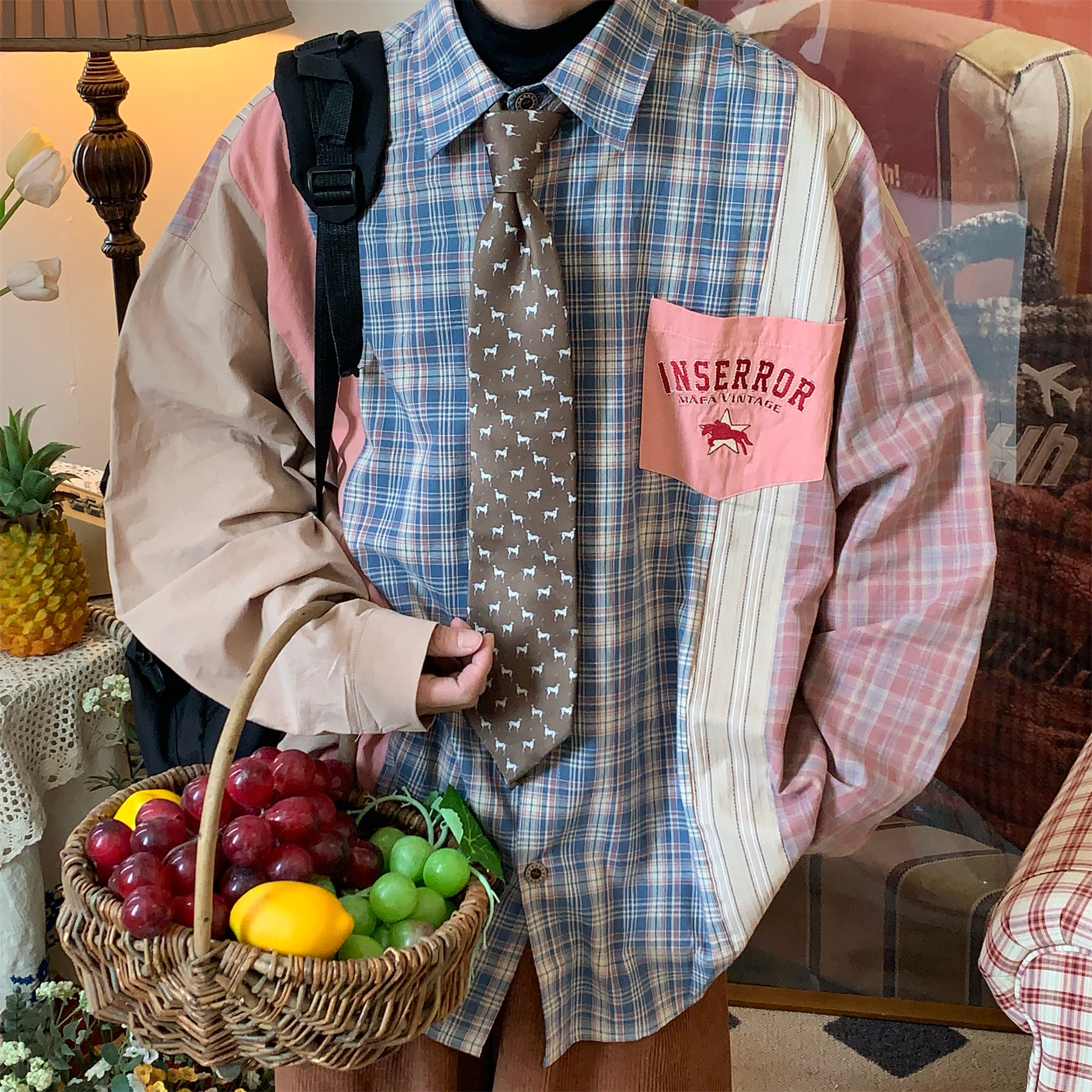 长袖衬衫C2自制日系复古宽松