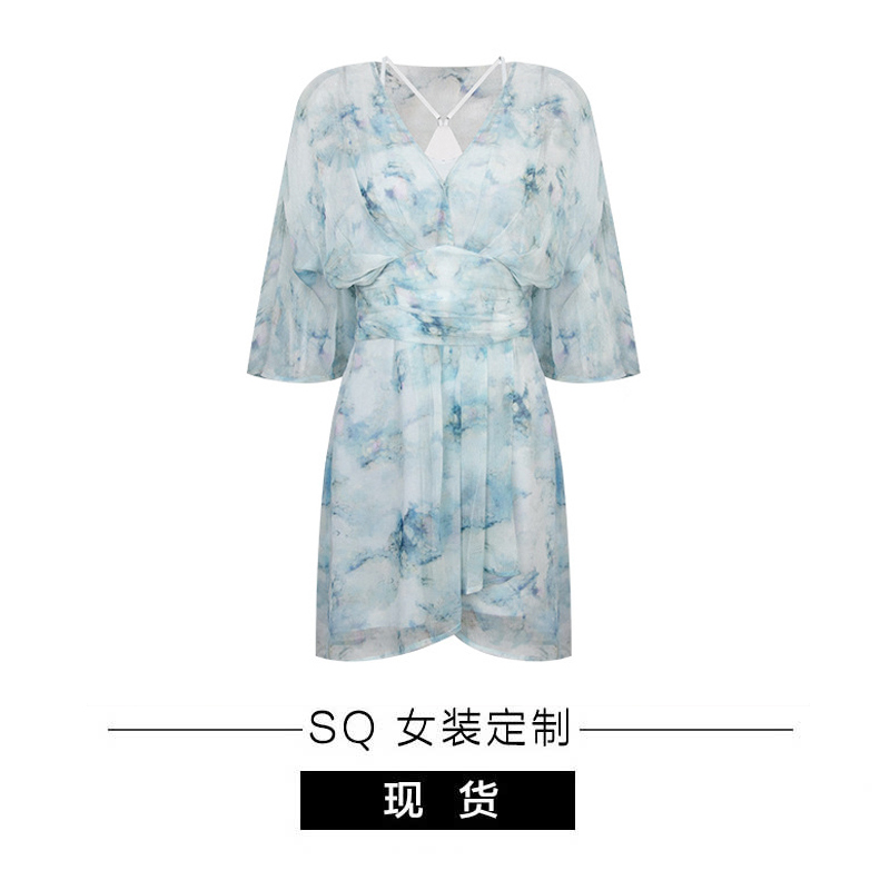 SQ菀之_敏英oni同款私服花花裙女夏甜美真丝印花连衣裙-封面