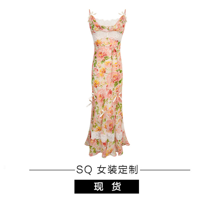 SQ大姐姐 Summer mood 美妙中古斜裁裙 复古浪漫蕾丝碎花裙