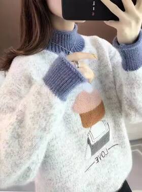 雪尼尔毛衣女秋冬套头2026年新款宽松加绒加厚学生针织打底衫上衣