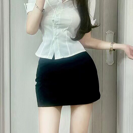 学院风OL制服裙女中腰半身裙百搭短裙纯欲性感夜店足浴职业包臀裙