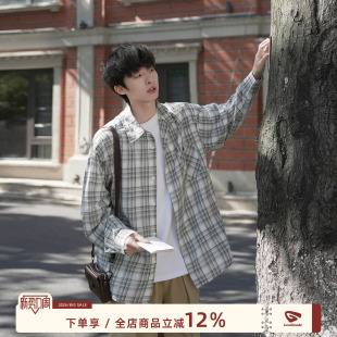 MADE美式 休闲宽松翻领长袖 格子衬衫 格纹寸衫 衬衣外套 男春季 GOOZI