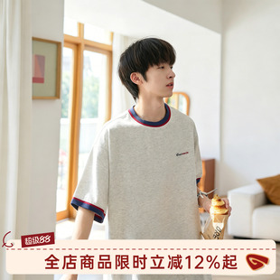 GOOZI MADE 美式撞色领印花短袖T恤男夏季男友风穿搭宽松半袖体恤