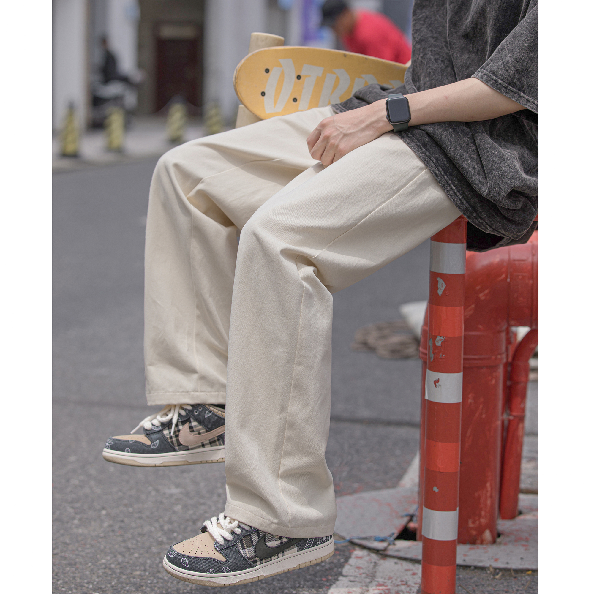 港仔文艺男工装直筒长裤宽松款男