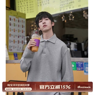 GOOZI MADE 叠穿层次感假两件翻领卫衣男秋季男友风内搭polo上衣
