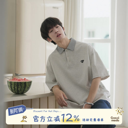 GOOZIMADE格子拼接polo衫男夏季