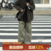 工装 子男款 裤 日系男生直筒宽松绿色休闲弯刀裤 男春季 @港仔文艺男