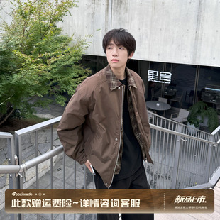 GOOZI MADE巴恩风假两件棉服男冬季美式夹克棉衣外套拼接翻领棉袄