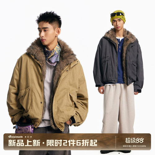 GOOZIMADE翻毛皮座山雕棉衣外套