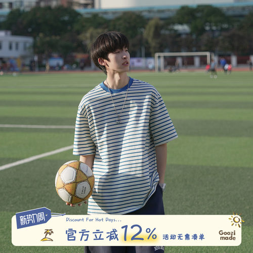 GOOZIMADE条纹T恤男日系男上衣