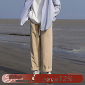 男宽松阔腿长裤 GOOZI 子男春秋日系直筒九分休闲裤 卡其色裤 MADE