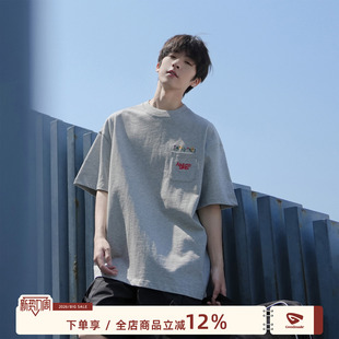 纯棉口袋男生夏日半袖 GOOZI 男夏季 320g重磅花卉刺绣短袖 T恤 MADE