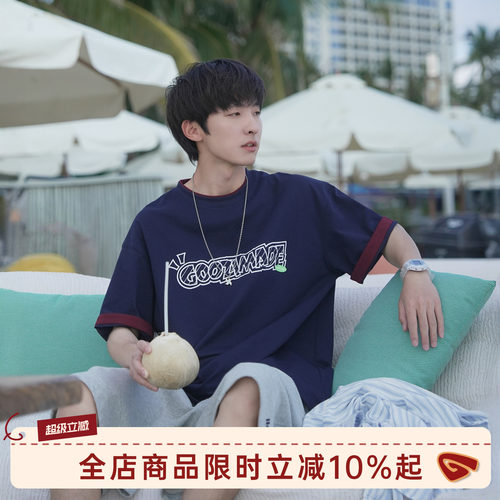 GOOZIMADE假两件印花短袖t恤
