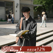 日系复古男生休闲长袖 GOOZI 男春季 竖条纹毛呢衬衫 衬衣外套 MADE