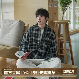 GOOZI MADE 少年感黑白格子长袖衬衫男秋季宽松纯棉休闲衬衣外套