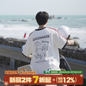 宽松印花半截袖 GOOZI 上衣 夏季 潮牌美式 MADE 撞色三条杠T恤男短袖