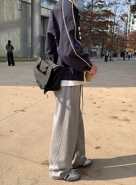 GOOZI MADE 灰色卫裤男冬季加绒加厚运动裤子日系男生直筒休闲裤