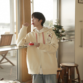 GOOZI 外套 潮牌撞色双拉链连帽针织衫 MADE圣诞刺绣开衫 毛衣男冬季