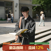 日系复古男生休闲长袖 GOOZI 男春季 竖条纹毛呢衬衫 衬衣外套 MADE