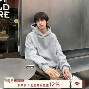 男款 港仔文艺男灰色卫衣连帽男春季 cleanfit重磅男生帽衫 美式 短款