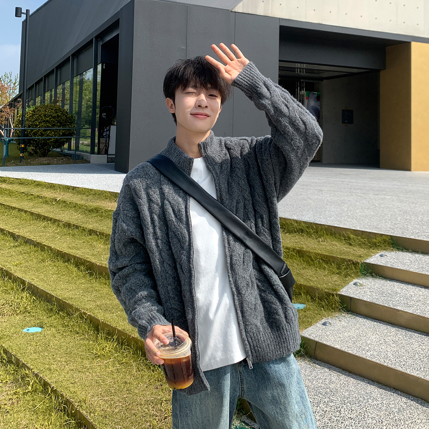 【10/31 20点限时买一送一】立领麻花开衫毛衣男冬季拉链针织衫