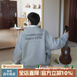 加绒加厚上衣圆领套头衫 GOOZI MADE420g重磅字母印花卫衣男冬季