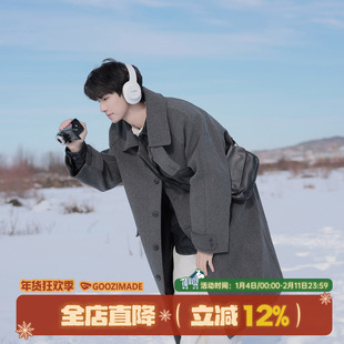 港仔文艺男中长款毛呢大衣男冬季长款男生克苏鲁文职呢子外套男款