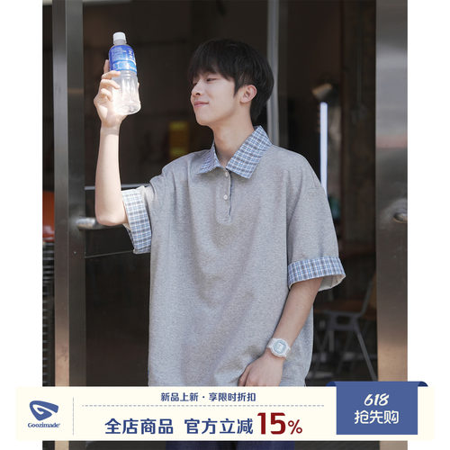 GOOZIMADE假两件polo衫短袖男夏