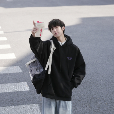 420g重磅黑色连帽卫衣男