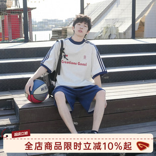 男生小领口半袖 明星同款 上衣 T恤男夏季 重磅三条杠短袖 GOOZI MADE