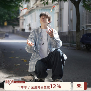 春季 男长袖 新款 美式 衬衣外套 GOOZI 男生纯棉休闲工装 MADE格子衬衫