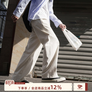 青少年日系男生宽松运动长裤 GOOZI 春季 白色纯棉直筒休闲裤 MADE
