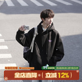 男款 GOOZI MADE重磅黑色发泡印花连帽卫衣男春秋2026新款 男生外套