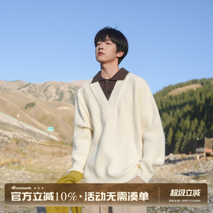 GOOZI MADE知识分子V领假两件毛衣男款冬季松弛感套头针织衫外套