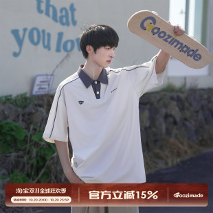 GOOZI MADE 美式学院风撞色Polo衫短袖T恤男夏季透气网眼半袖上衣