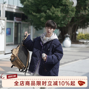 冬季 GOOZI MADE 撞色假两件棉服男款 连帽棉衣外套 加厚面包服美式